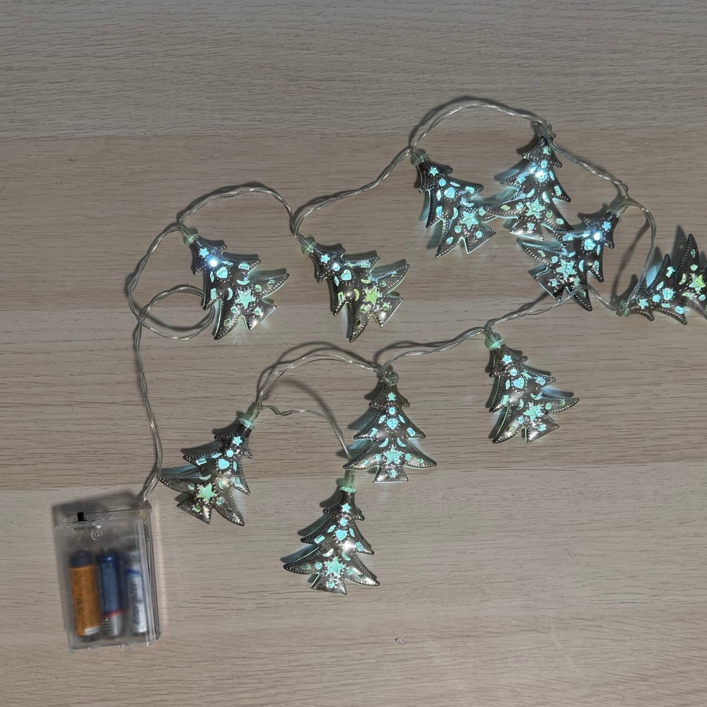 Silver Metal Christmas Tree String Clear Lights Battery Operated Holiday Decor